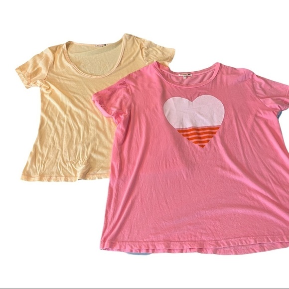 Sundry LOT Pink Heart Pop Peach & Pale Yellow Scoop Neck Modal Tee Size 1 Small - Picture 4 of 16